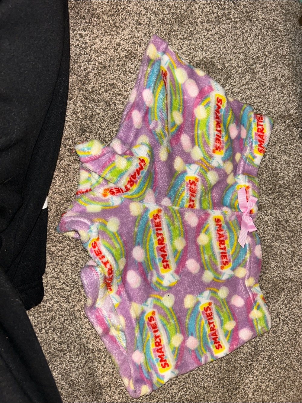 Purple Smarties Plush Shorts with Pink Bow